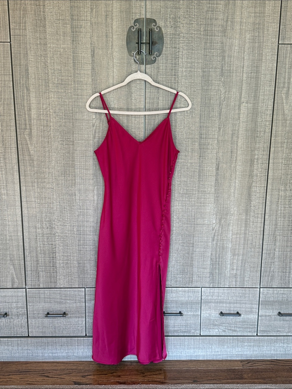 Banana Republic Covered-Button Satin Midi Slip Dress